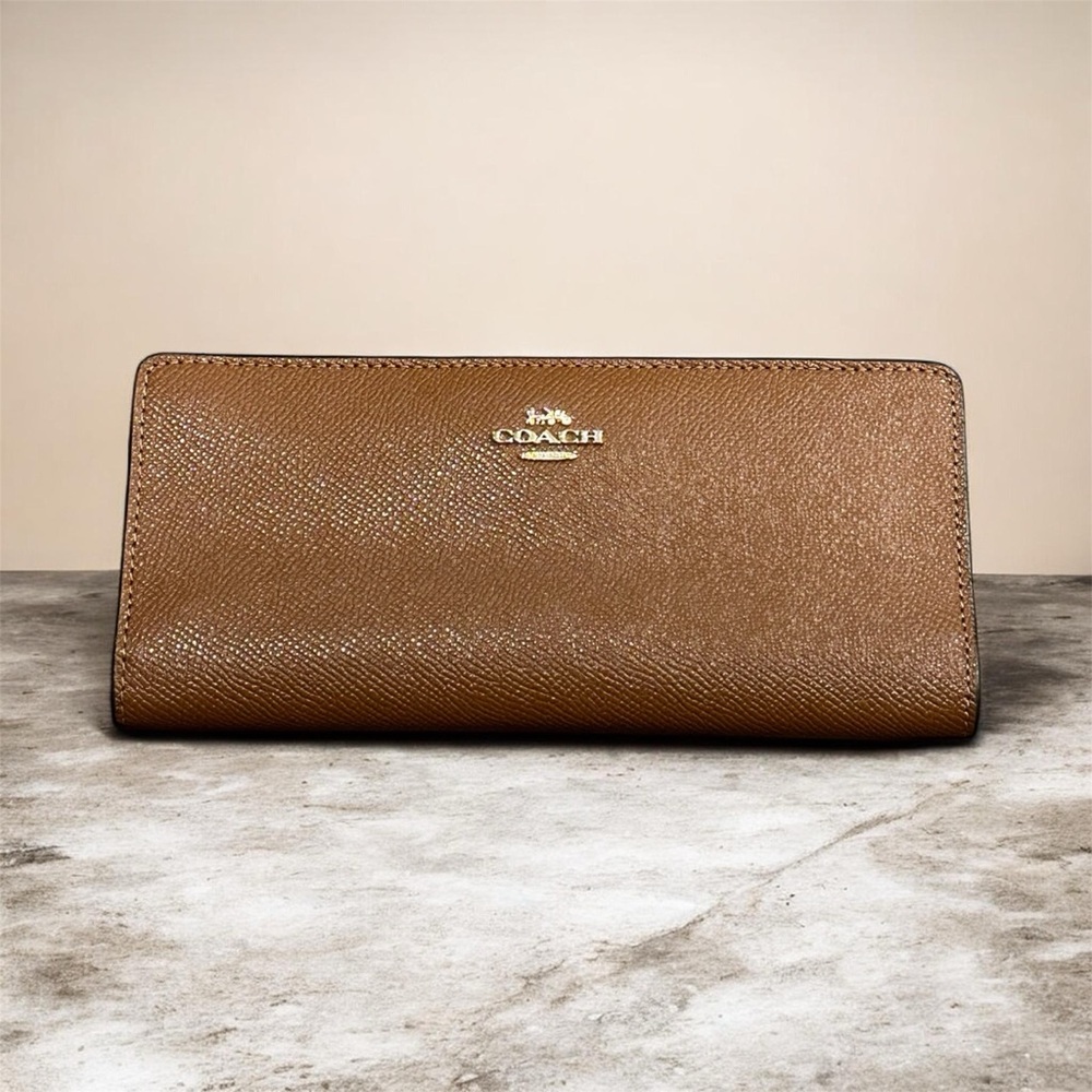 Coach Brown Leather Continental Wallet with Gold Logo